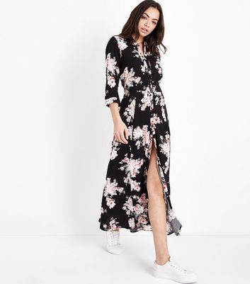 Black Floral Maxi Shirt Dress | New Look